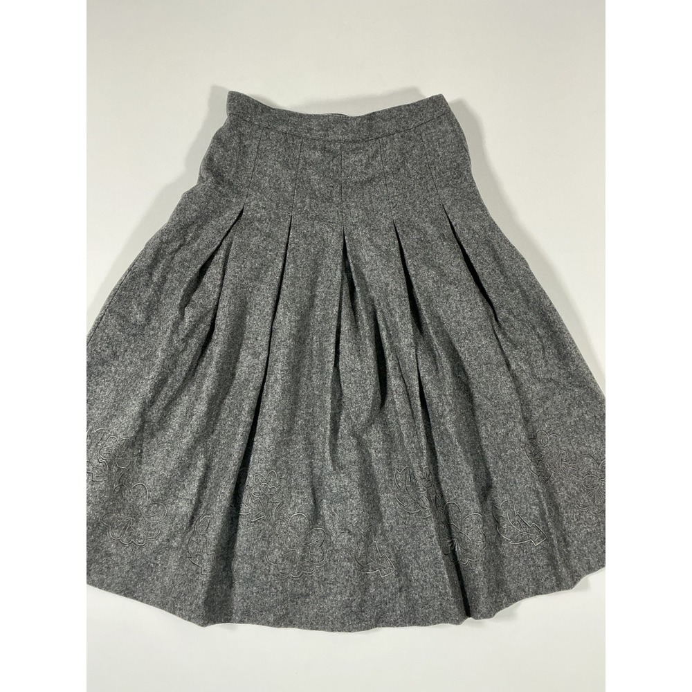 VTG Japanese Boutique Wool Pleated Embroidered MIDI Skirt Gray Size 24 (XXS)